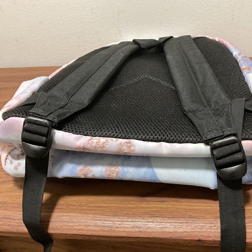 Yin Lang Nylon Backpack by Soundbyte in Pink & blue pattern. - Picture 7 of 7